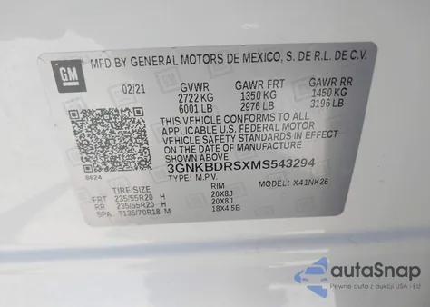 2021 Chevrolet Blazer Fwd 3Lt из США, поврежденный, VIN 3GNKBDRSXMS543294